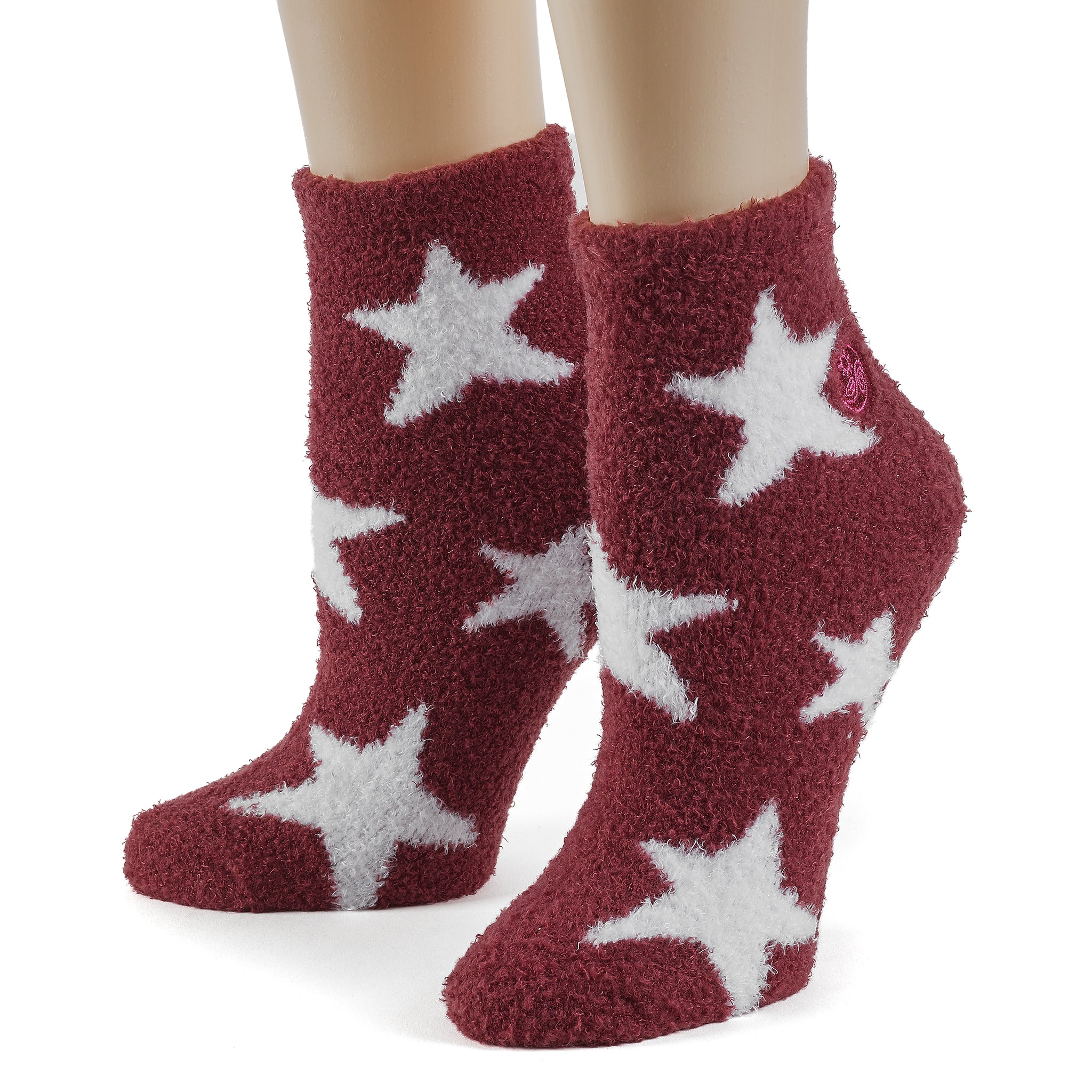Aloe Socks - 2 Pack - Stars/Burgundy – Earth Therapeutics
