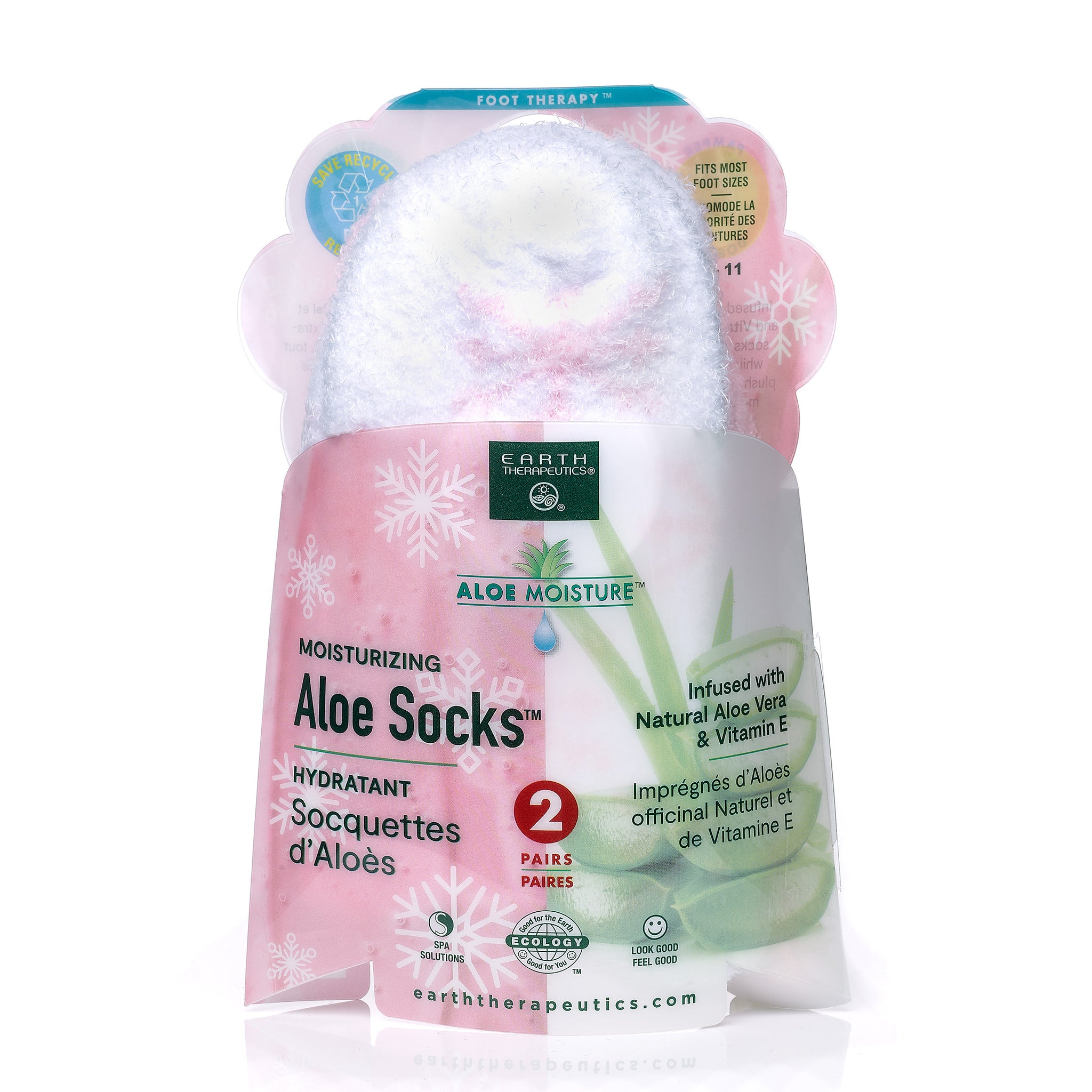 Earth Therapeutics Thera-Soft Aloe/Vitamin E Moisturizing Socks, Baby Blue/Snowflakes: 2 Pairs